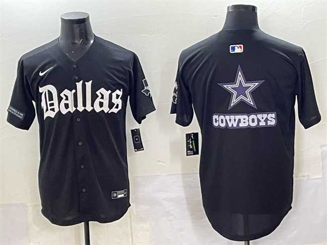 Mens Dallas Cowboys Team Big Logo Black Gothic Lone Star Edition Limited Stitched Baseball Jersey