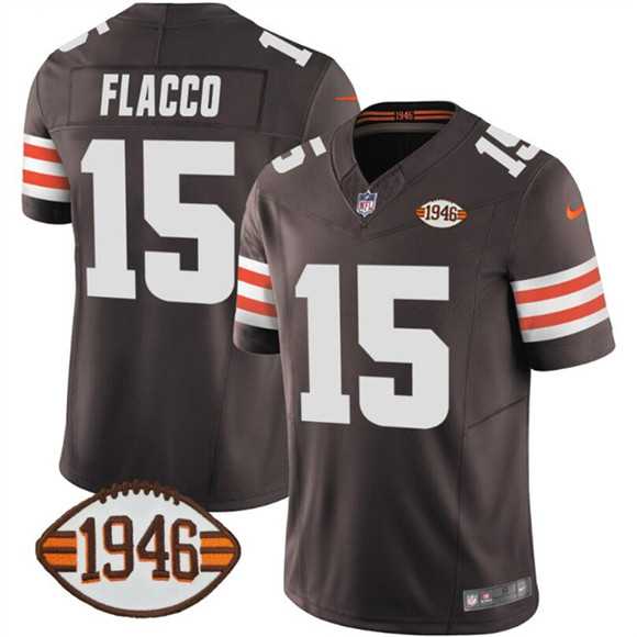 Mens Cleveland Browns #15 Joe Flacco Brown 2025 F.U.S.E. With 1946 75th Anniversary Patch Vapor Limited Stitched Jersey Dzhi