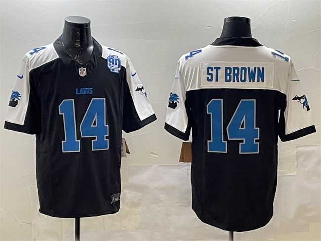 Mens Detroit Lions #14 Amon-Ra St. Brown Black Alternate F.U.S.E. 2024 Michigan & 90th Anniversary Patch Vapor Limited Stitched Game Jersey Dzhi