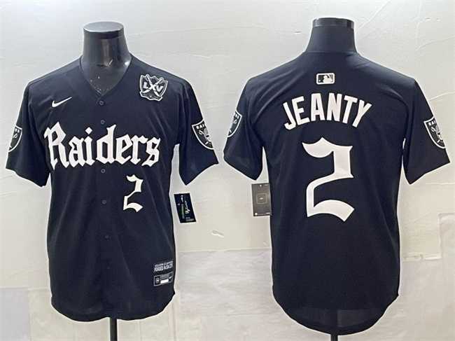 Mens Las Vegas Raiders #2 Ashton Jeanty Black Gothic Sin City Shadows Edition With 65th Anniversary Patch Vapor Limited Stitched Baseball Jersey