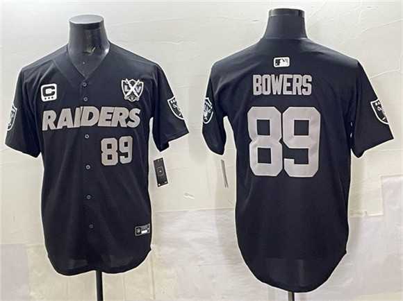 Mens Las Vegas Raiders #89 Brock Bowers Black With Nevada Silver Stat Patch And 65th Anniversary Patch 3-Star C Patch Stitched Baseball Jersey