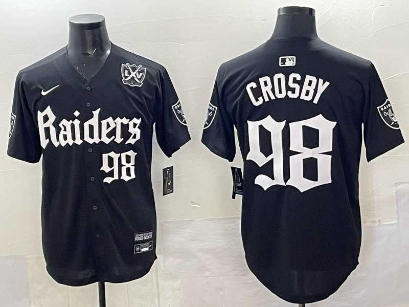 Mens Las Vegas Raiders #98 Maxx Crosby Black Gothic Sin City Shadows Edition With 65th Anniversary Patch Vapor Limited Stitched Baseball Jersey