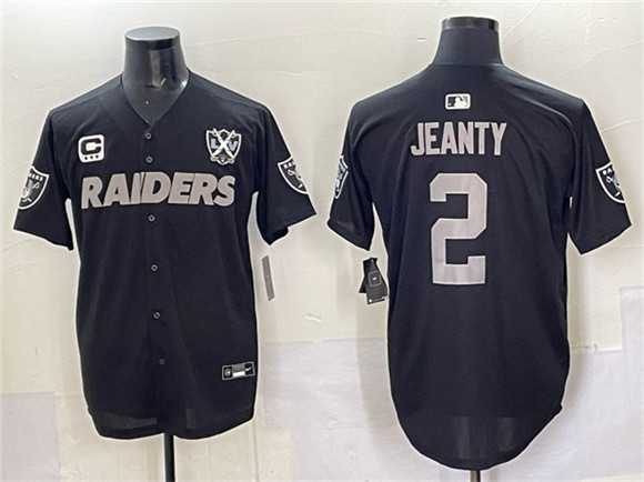 Mens Las Vegas Raiders #2 Ashton Jeanty Black With Nevada Silver Stat Patch And 65th Anniversary Patch 3-Star C Patch Stitched Baseball Jersey
