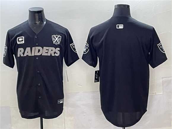 Mens Las Vegas Raiders Blank Black With Nevada Silver Stat Patch And 65th Anniversary Patch 3-Star C Patch Stitched Baseball Jersey