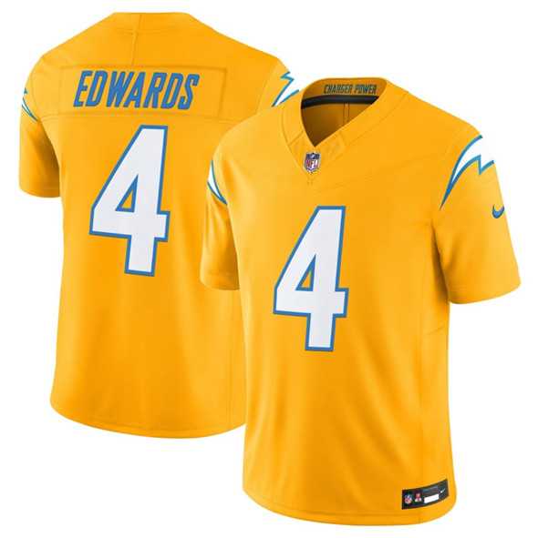 Mens Los Angeles Chargers #4 Taylor Heinicke Gold 2025 F.U.S.E. Alternate Vapor Limited Stitched Jersey