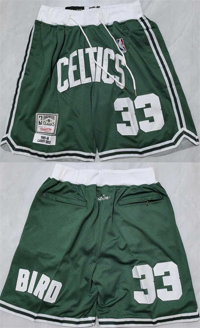 Mens Boston Celtics #33 Larry Bird Green Shorts (Run Small)