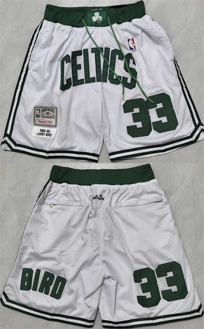 Mens Boston Celtics #33 Larry Bird White Shorts (Run Small)