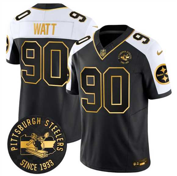Mens Pittsburgh Steelers #90 T.J. Watt Black Gold Alternate F.U.S.E. Throwback 1933 Patch Vapor Untouchable Limited Stitched Jersey Dzhi