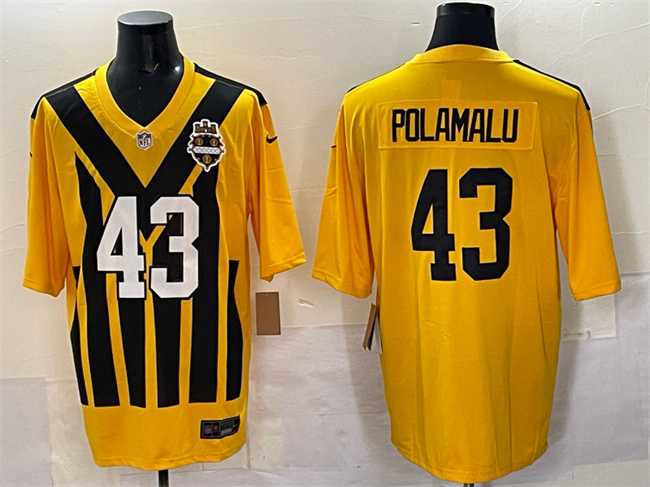 Mens Pittsburgh Steelers #43 Troy Polamalu Gold 1933 Throwback Alternate Stitched Jersey Dzhi