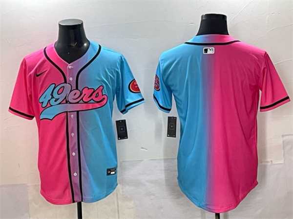 Mens San Francisco 49ers Blank Pink Blue Limited Stitched Baseball Jersey