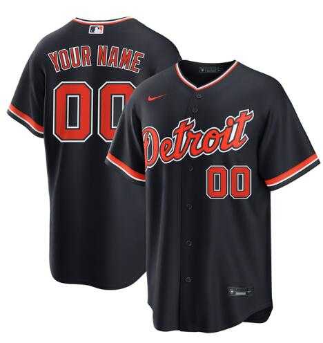 Mens Detroit Tigers Custom Nike Alternate Replica Navy Stitched Baseball Jersey