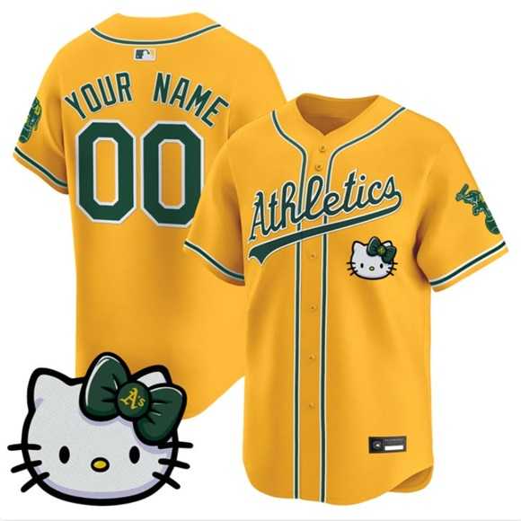 Mens Oakland Athletics Active Player Custom Gold Hello Kitty Vapor Premier Limited Stitched Baseball Jersey