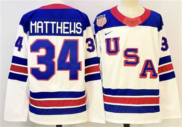 Mens USA #34 Auston Matthews White 2025-2026 Stitched Jersey