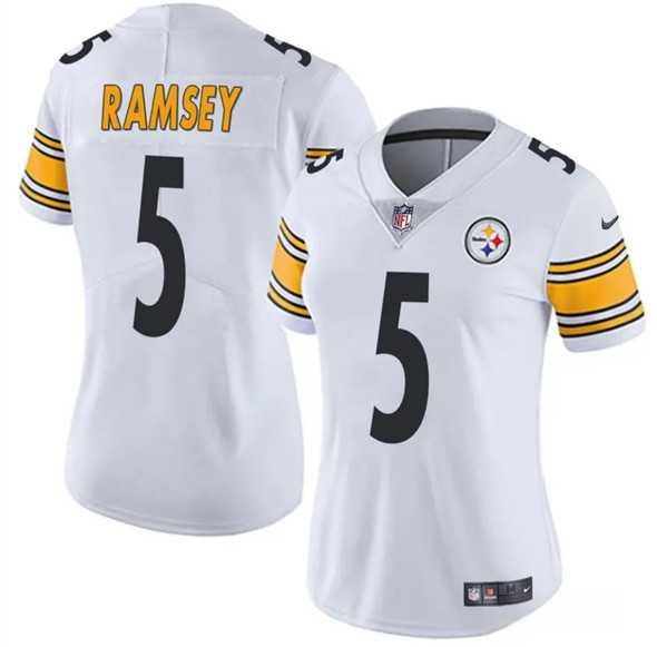 Womens Pittsburgh Steelers #5 Jalen Ramsey White 2025 Vapor Untouchable Limited Stitched Jersey(Run Small) Dzhi