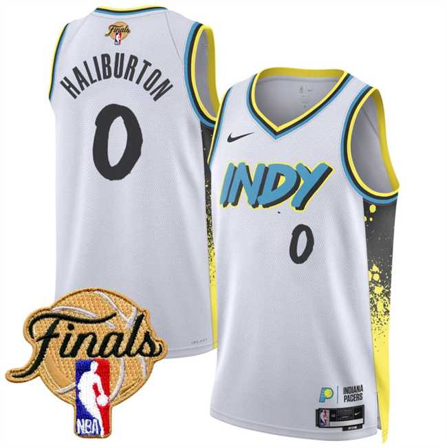 Mens Indiana Pacers #0 Tyrese Haliburton White 2025 Finals City Edition Stitched Jersey Dzhi