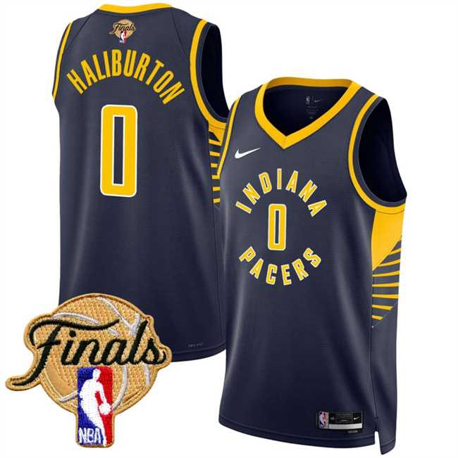 Mens Indiana Pacers #0 Tyrese Haliburton Navy 2025 Finals Icon Edition Stitched Jersey Dzhi
