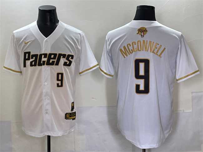 Mens Indiana Pacers #9 T.J. McConnell White Gold 2025 Finals Vapor Stitched Baseball Jersey