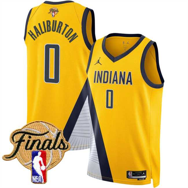 Mens Indiana Pacers #0 Tyrese Haliburton Yellow 2025 Finals Statement Edition Stitched Jersey Dzhi