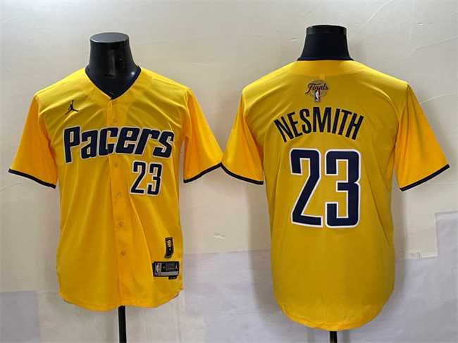 Mens Indiana Pacers #23 Aaron Nesmith Yellow 2025 Finals Vapor Stitched Baseball Jersey1