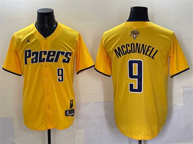 Mens Indiana Pacers #9 T.J. McConnell Yellow 2025 Finals Vapor Stitched Baseball Jersey