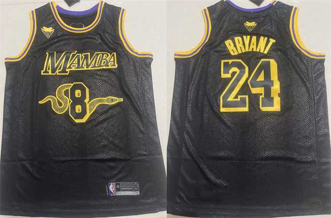 Mens Los Angeles Lakers Front #8 Back #24 Kobe Bryant Black Stitched Basketball Jersey