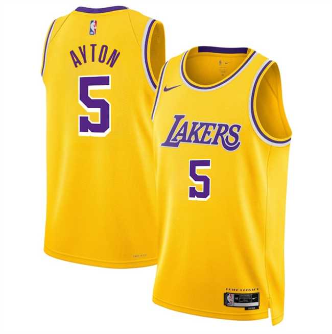 Mens Los Angeles Lakers #5 Deandre Ayton Yellow Icon Edition Stitched Jersey Dzhi