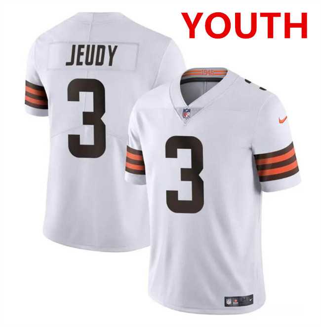 Youth Cleveland Browns #3 Jerry Jeudy White Vapor Limited Stitched Jersey Dzhi
