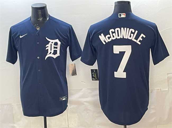 Mens Detroit Tigers #7 Kevin McGonigle Navy Cool Base Stitched Jersey