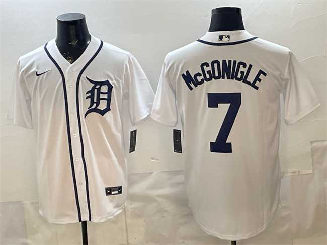 Mens Detroit Tigers #7 Kevin McGonigle White Cool Base Stitched Jersey