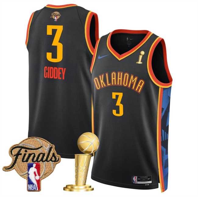 Mens Oklahoma City Thunder #3 Dillon Jones Black 2025 Finals Patch And Finals Champions Patch City Edition Stitched Jersey Dzhi