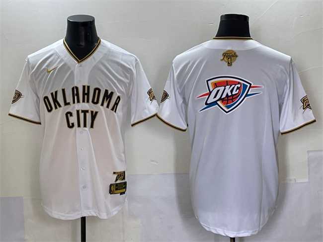 Mens Oklahoma City Thunder Team Big Logo White Gold 2025 Finals Vapor Stitched Baseball Jersey->oklahoma city thunder->NBA Jersey