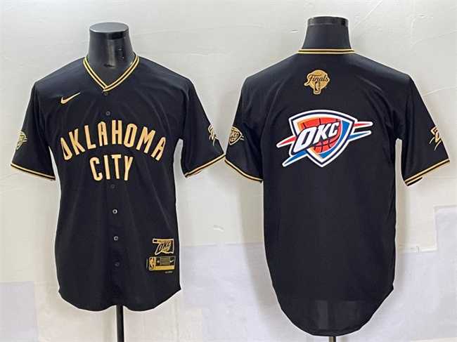 Mens Oklahoma City Thunder Team Big Logo Black Gold 2025 Finals Vapor Stitched Baseball Jersey->oklahoma city thunder->NBA Jersey