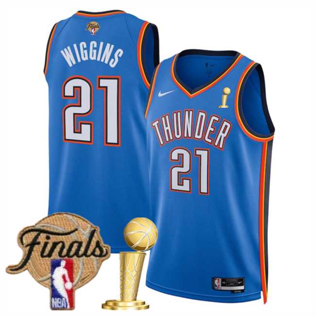 Mens Oklahoma City Thunder #21 Aaron Wiggins Blue 2025 Finals Patch And Finals Champions Patch Icon Edition Stitched Jersey Dzhi->oklahoma city thunder->NBA Jersey