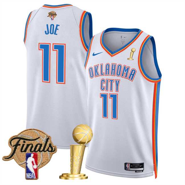 Mens Oklahoma City Thunder #11 Isaiah Joe White 2025 Finals Patch And Finals Champions Patch Association Edition Stitched Jersey Dzhi->oklahoma city thunder->NBA Jersey