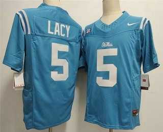 Mens Ole Miss Rebels #5 Kewan Lacy Limited Light Blue FUSE College Jersey