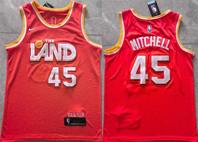Mens Cleveland Cavaliers #45 Donovan Mitchell Orange 2025-26 CityEdition Stitched Jersey