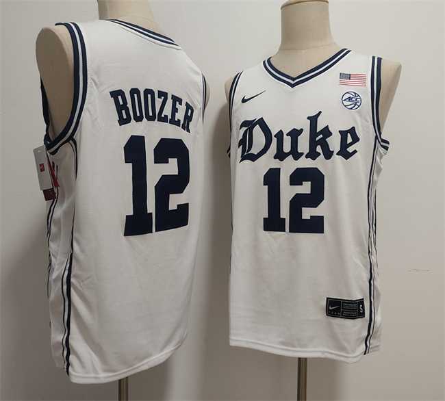 Mens Duke Blue Devils #12 Cameron Boozer White Stitched Jersey