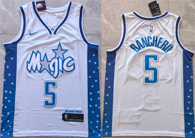 Mens Orlando Magic #5 Paolo Banchero Silver 2025-26 City Edition Stitched Jersey