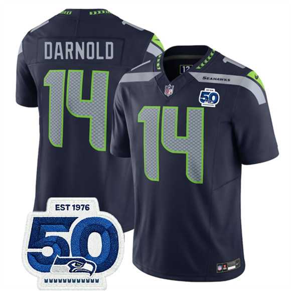 Men & Women & Youth Seattle Seahawks #14 Sam Darnold Navy 2025 F.U.S.E. 50th Anniversary Patch Vapor Limited Stitched Jersey