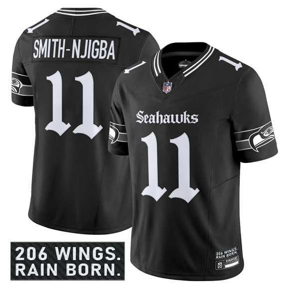 Men & Women & Youth Seattle Seahawks #11 Jaxon Smith-Njigba Black 2025 F.U.S.E. Gothic Rain City Shadows Edition Vapor Limited Stitched Jersey