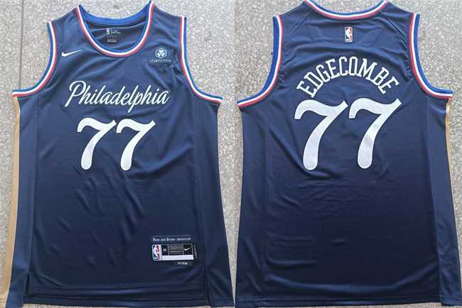 Mens Philadelphia 76ers #77 V. J. Edgecombe Navy 2025-26 City Edition Stitched Jersey
