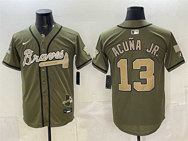 Mens Atlanta Braves #13 Ronald Acuna Jr. Olive 2026 Armed Forces Day Stitched Jersey Dzhi