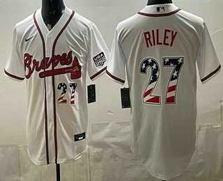 Mens Atlanta Braves #27 Austin Riley White USA 250 Fourth of July Home Stadium Stitched Jersey Dzhi