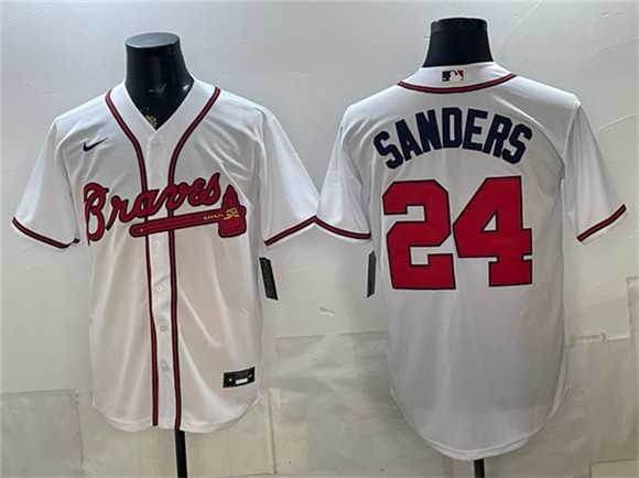 Mens Atlanta Braves #24 Deion Sanders White Cool Base Stitched Jersey