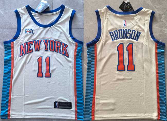 Mens New Yok Knicks #11 Jalen Brunson Cream 2025-26 City Edition Stitched Jersey