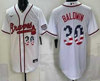 Mens Atlanta Braves #30 Drake Baldwin White USA 250 Fourth of July Home Stadium Stitched Jersey Dzhi