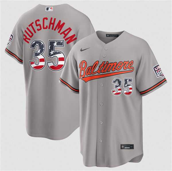 Mens Baltimore Orioles #35 Adley Rutschman Gray USA 250 Fourth of July Home Stitched Jersey Dzhi