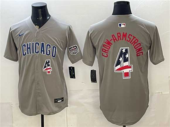 Mens Chicago Cubs #4 Pete Crow-Armstrong Gray 2026 USA 250 Fourth of July Stitched Jersey Dzhi