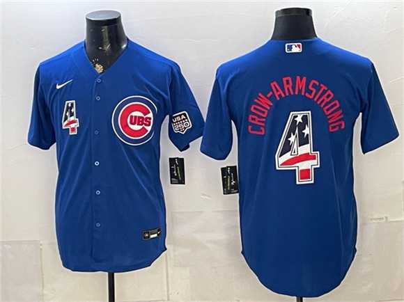 Mens Chicago Cubs #4 Pete Crow-Armstrong Royal 2026 USA 250 Fourth of July Stitched Jersey Dzhi