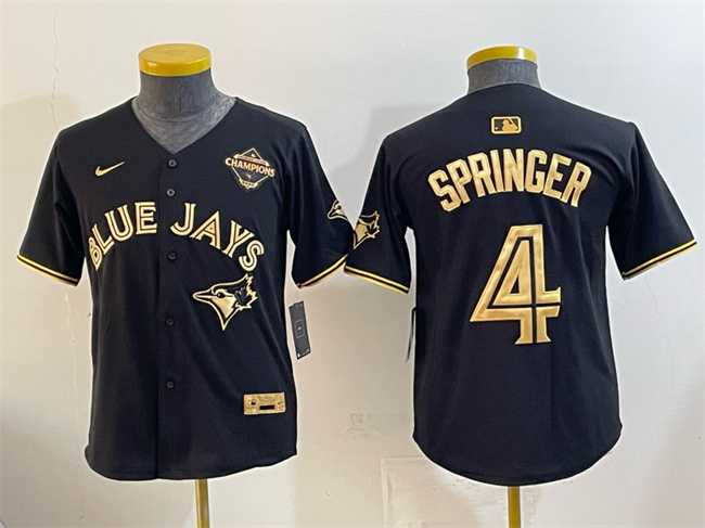 Youth Toronto Blue Jays #4 George Springer Black Gold 2025 American League Champions Limited Stitched Jersey Dzhi
